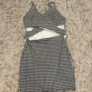 Black and White Gingham Cutout Mini Dress